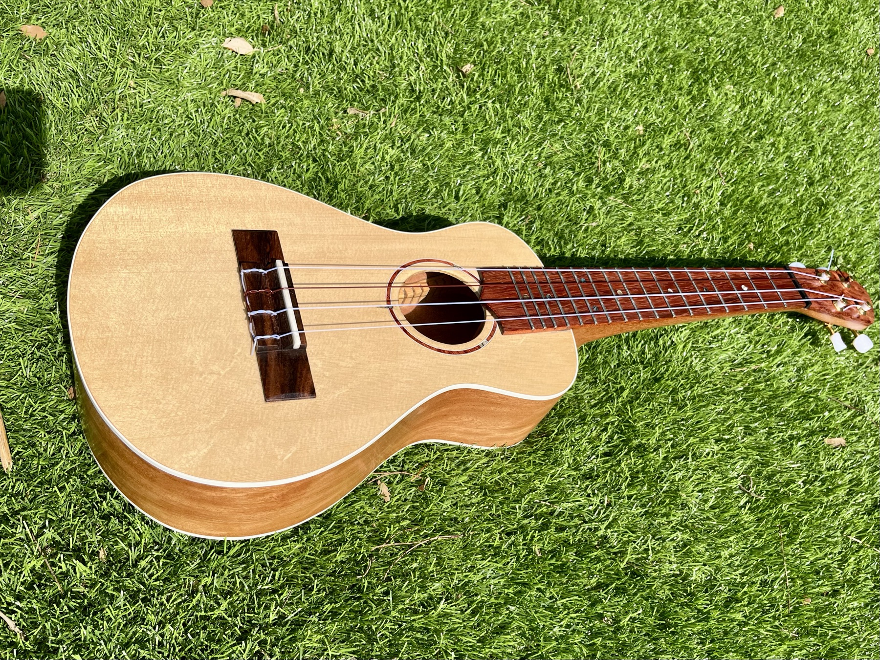 Spruce and mahogany concert ukulele, front view